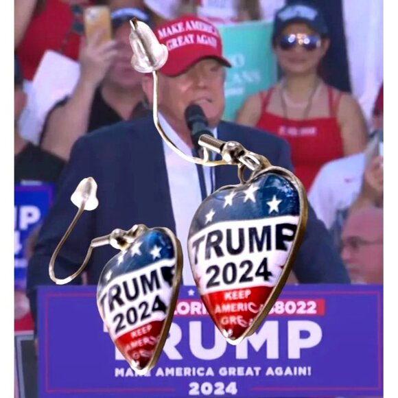 Trump 2024 Earrings MAGA New Heart Shaped Dangle Hooks Patriotic Electi… - Picture 6 of 12